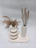 Dekoratif  3 Parça Tabaklı Vazo Set Beyaz Dekor thumbnail 2