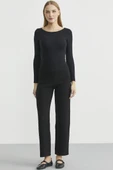 Yanı Motifli Rahat Kalıp Triko Pantolon - Siyah thumbnail 1