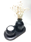 Geometrik Mumluk ve Vazo Dekoratif Tabaklı Set Siyah Dekor thumbnail 1