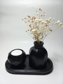 Geometrik Mumluk ve Vazo Dekoratif Tabaklı Set Siyah Dekor thumbnail 3