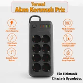Akım Korumalı Topraklı Golyat Grup Şarj Fiş Priz 8 Prizli 4 USB Girişli 2 Metre Uzatma Kablosu thumbnail 2