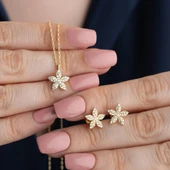 Vaoov 925 Ayar Gümüş Minimal Taşlı Çiçek Set thumbnail 3