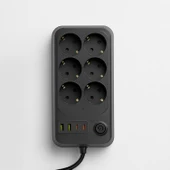 Akım Korumalı Topraklı Golyat Grup Şarj Fiş Priz 6 Prizli 4 USB Girişli 2 Metre Uzatma Kablosu - 5