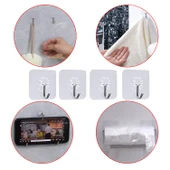 Yapışkanlı Banyo Lavabo Mutfak Askısı Şeffaf Plastik Asma İz Bırakmaz 4 Adetli Set Nano Yeni Nesil thumbnail 5