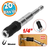 1 Adet Açılı Oynar Başlıklı Bits Uç 1/4" 90 mm Manyetik Mıknatıslı Matkap Uyumlu 20° Lokma Ucu - 1