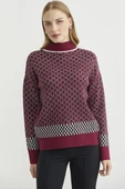 Yarım Balıkçı Renk Motifli Triko Kazak - Bordo thumbnail 2