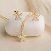 Vaoov 925 Ayar Gümüş Minimal Taşlı Çiçek Set thumbnail 1