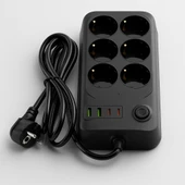 Akım Korumalı Topraklı Golyat Grup Şarj Fiş Priz 6 Prizli 4 USB Girişli 2 Metre Uzatma Kablosu - 3