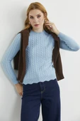 Dilimli Saç Örgülü Triko Kazak - Mavi thumbnail 1