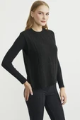 Salaş Yünlü Triko Süveter - Siyah thumbnail 3