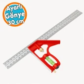 Ayarlı Alüminyum Marangoz Gönye Metal Gövde Açılı Ölçüm Cetveli İnşaat Hassas Gönye 300 mm 30 cm - 1