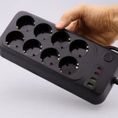 Akım Korumalı Topraklı Golyat Grup Şarj Fiş Priz 8 Prizli 4 USB Girişli 2 Metre Uzatma Kablosu thumbnail 4
