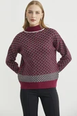 Yarım Balıkçı Renk Motifli Triko Kazak - Bordo thumbnail 1