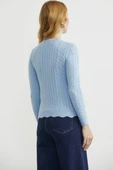 Dilimli Saç Örgülü Triko Kazak - Mavi thumbnail 6