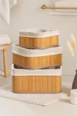 3 Lü Kare Doğal Bambu Sepet Seti - Pinterest Dekoratif Organizer Düzenleyici Sepet Takımı thumbnail 1