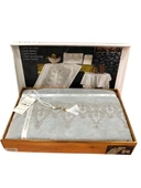 Aktaş Gri Fransız Dantelli Lüx Seccade Takımı 5 Parça Çeyizlik Bohça Gelin Seti - 1