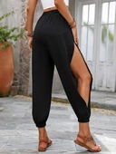 Kadın Yüksek Belli Yanlardan çapraz Detay Yırtmaçlı Viskon Pantolon thumbnail 3