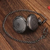 Siyah Oymalı Desenli Lüx Zincirli Köstekli Cep Saati thumbnail 4