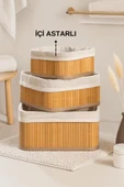 3 Lü Kare Doğal Bambu Sepet Seti - Pinterest Dekoratif Organizer Düzenleyici Sepet Takımı thumbnail 2