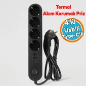 Akım Korumalı Topraklı Golyat Grup Şarj Fiş Priz 4 Prizli 3 USB Girişli 2 Metre Uzatma Kablosu thumbnail 1