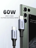 UGREEN USB-C 60W 3A QC PD Örgülü Hızlı Şarj Kablosu, 0,5 Metre, Siyah, 50149 thumbnail 2
