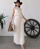 Alt Üst Takım- Bluz & Etek Triko - Krem - 1