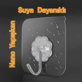 Yapışkanlı Banyo Lavabo Mutfak Askısı Şeffaf Plastik Asma İz Bırakmaz 4 Adetli Set Nano Yeni Nesil thumbnail 4