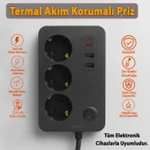 Çocuk Akım Korumalı Topraklı Golyat Grup Şarj Fiş Priz 3 Prizli 3 USB Girişli 2 Metre Uzatma Kablosu thumbnail 2