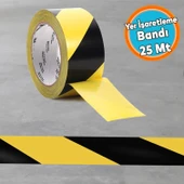 Sarı-Siyah Yer İşaretleme Bandı Pvc Emniyet Zemin İkaz Bant 50 mm x 25 MT thumbnail 1