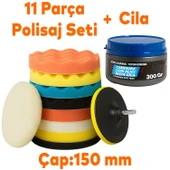 Polisaj Süngeri Seti + 300 Gr Cila 150 mm Matkap Uyumlu Oto Seramik Wax Pasta Cila Parlatma Pedi - 1