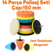 Polisaj Süngeri Seti 14 Parça Jant Parlatma Pedi Matkap Uyumlu Oto Wax Büyük Boy Pasta Cila 150 mm - 1