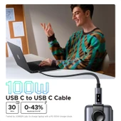 UGREEN Uno USB-C 100W 5A QC PD Örgülü Hızlı Şarj Kablosu, 1 Metre, Siyah, 35501 thumbnail 2