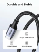 UGREEN USB-C 60W 3A QC PD Örgülü Hızlı Şarj Kablosu, 0,5 Metre, Siyah, 50149 thumbnail 3