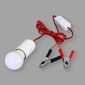 Akü Takviye Kablolu Led Ampul 4 Metre Anahtarlı 5W Tasarruflu Seyyar  Aydınlatma Beyaz Işık Pensli - 5