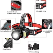 Kafa Lambası Şarjlı Type-c Şarj Beyaz Işık Kırmızı Sos Işık Su Geçirmez 1800 mAh 800 Lümen thumbnail 2