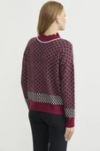 Yarım Balıkçı Renk Motifli Triko Kazak - Bordo thumbnail 6