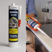Universal Silikon  Genel Amaçlı 280 ml İç Dış Mekan Kapı Pencere Uygun Su Geçirmez Sızdırmazlık Beyaz thumbnail 2