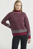 Yarım Balıkçı Renk Motifli Triko Kazak - Bordo thumbnail 3