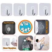 Yapışkanlı Banyo Lavabo Mutfak Askısı Şeffaf Plastik Asma İz Bırakmaz 4 Adetli Set Nano Yeni Nesil thumbnail 1