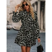 Lucky Life Kadın Uzun Kollu Yakadan Bağlamalı Beli Lastikli şardonlu Dalgıç Elbise - 2