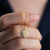 925 Ayar Gümüş Taşlı Bombeli Kalp Kolye thumbnail 4