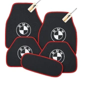 Antrasit Kırmızı Renk BMW Logolu 5 Parça Oto Halı Paspas Seti Su Geçirmez, Kaymaz, Araca Uygun Kesim, Kolay Temizlenir - 1