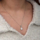 Gümüş Damla Beyaz Zirkon Taşlı Kadın Kolye - 2