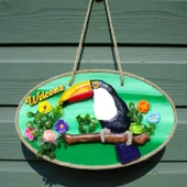 Tukan Kuşu Figürlü Welcome Yazılı Dekoratif Kapı Süsü - Renkli El Yapımı Dekor thumbnail 2