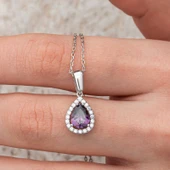Gümüş Damla Mor Taşlı Kadın Kolye - 4