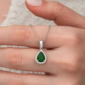 Gümüş Damla Zümrüt Taşlı Kadın Kolye - 5