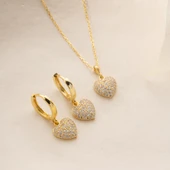 Vaoov 925 Ayar Gümüş 2li Taşlı Kalp Set thumbnail 2