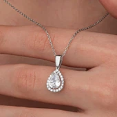 Gümüş Damla Beyaz Zirkon Taşlı Kadın Kolye - 1