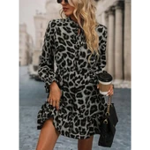 Lucky Life Kadın Uzun Kollu Yakadan Bağlamalı Beli Lastikli şardonlu Dalgıç Elbise - 4