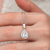 Gümüş Damla Beyaz Zirkon Taşlı Kadın Kolye - 4